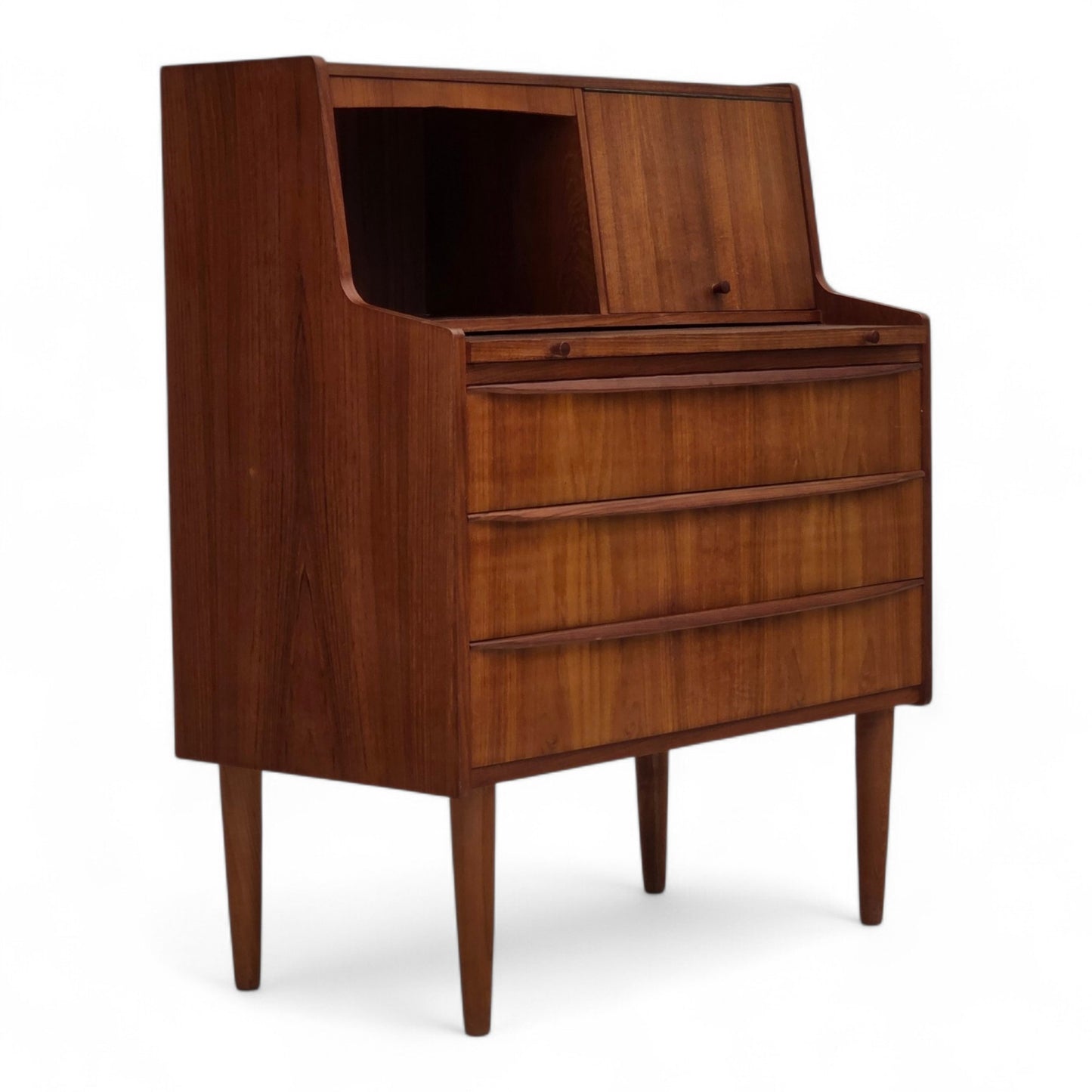 1970s, Danish chest of drawers with a folding mirror, teak wood.