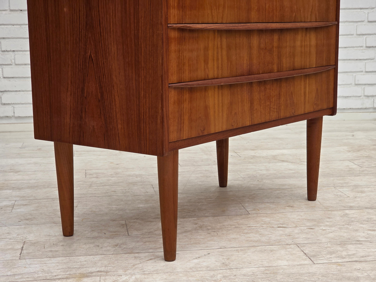 1970s, Danish chest of drawers with a folding mirror, teak wood.
