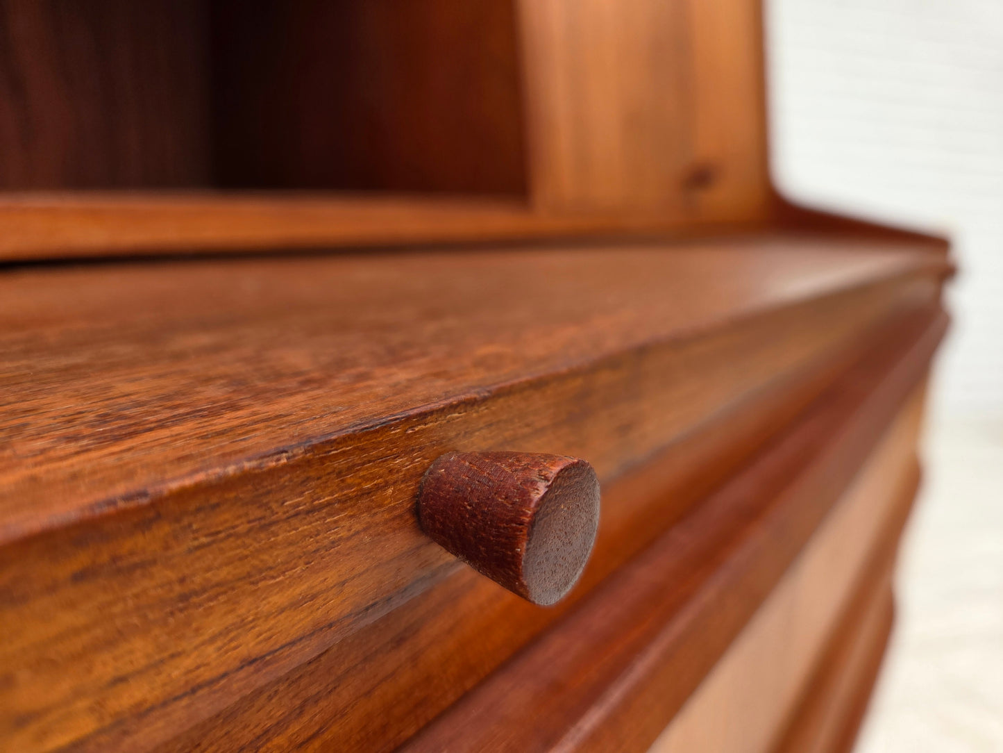 1970s, Danish chest of drawers with a folding mirror, teak wood.