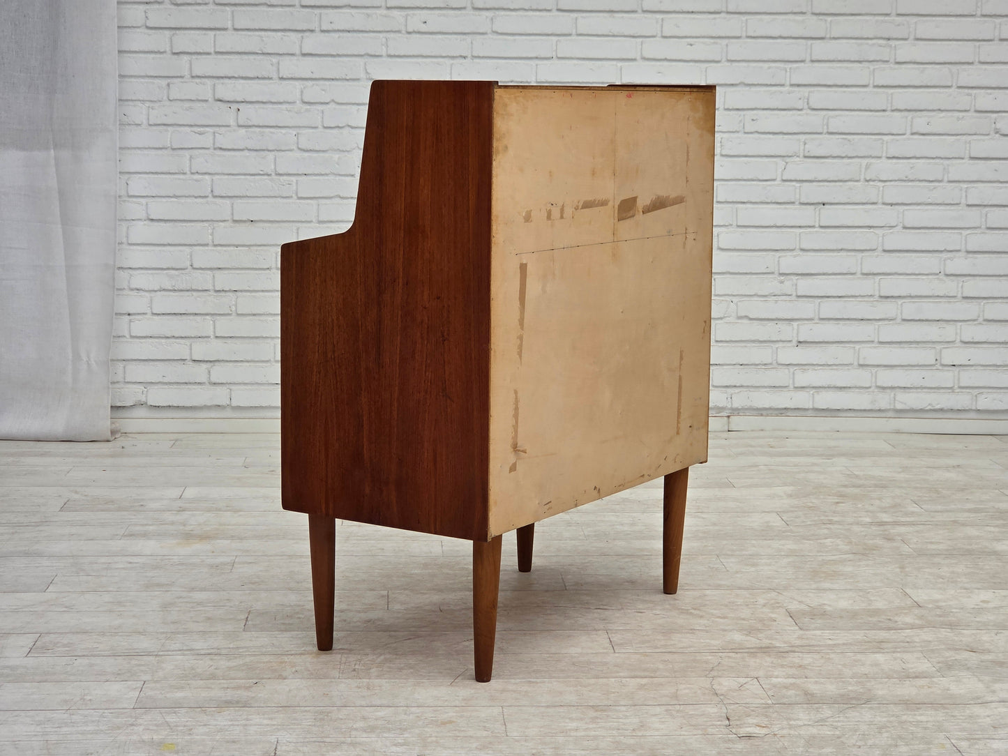 1970s, Danish chest of drawers with a folding mirror, teak wood.