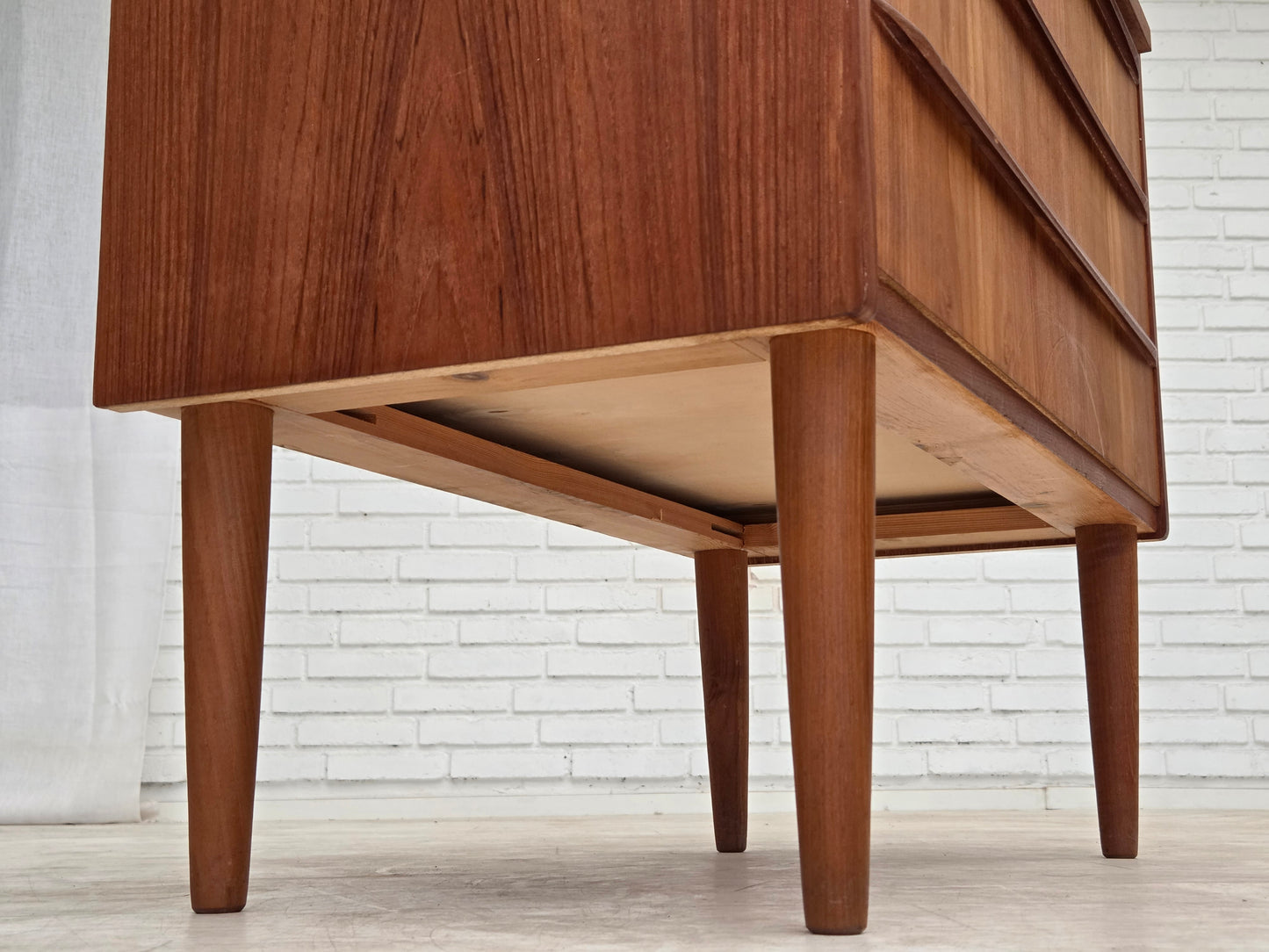 1970s, Danish chest of drawers with a folding mirror, teak wood.