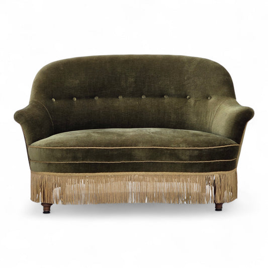 1960s, Danish 2-seater sofa, green furniture velour.