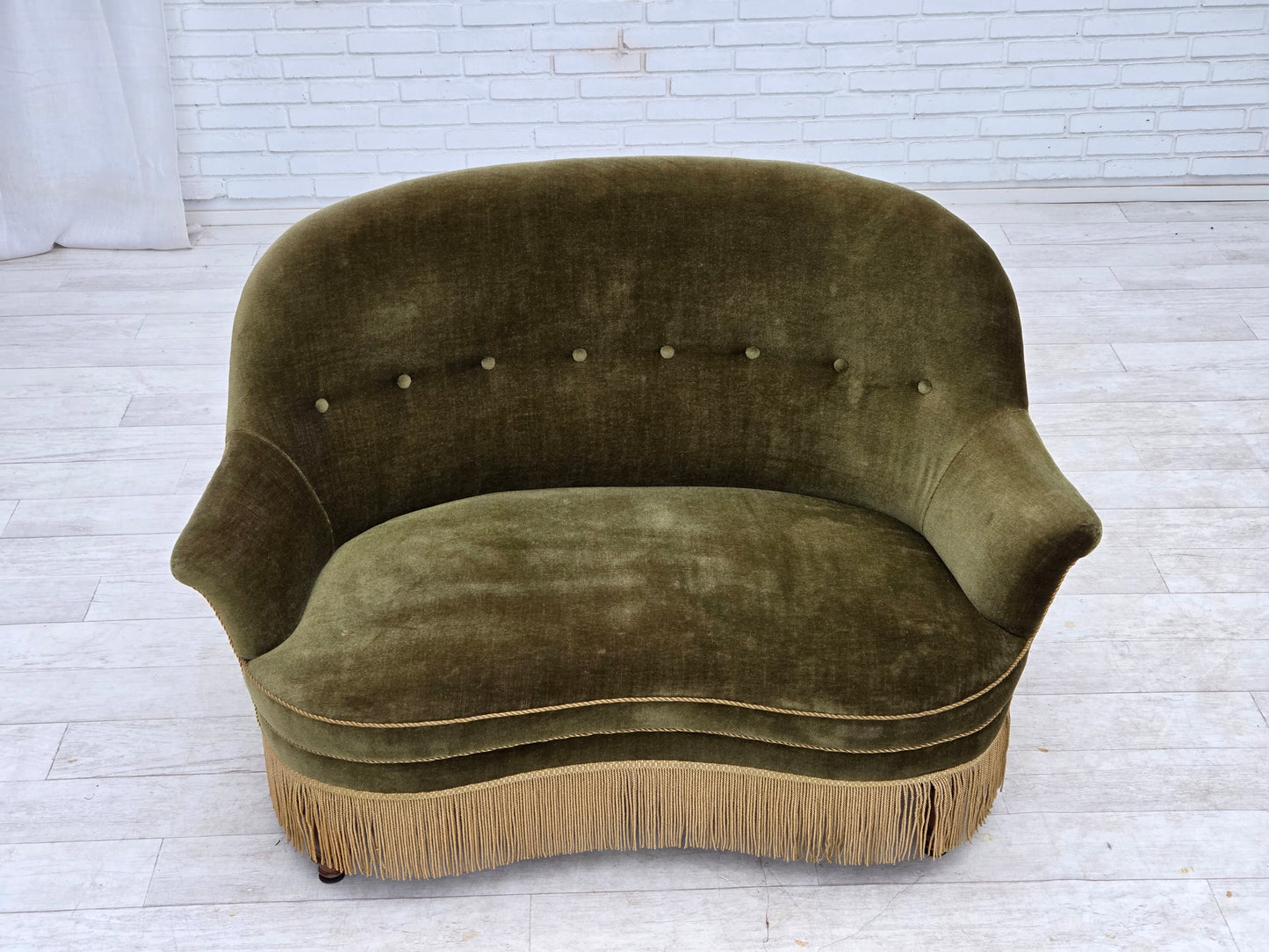 1960s, Danish 2-seater sofa, green furniture velour.