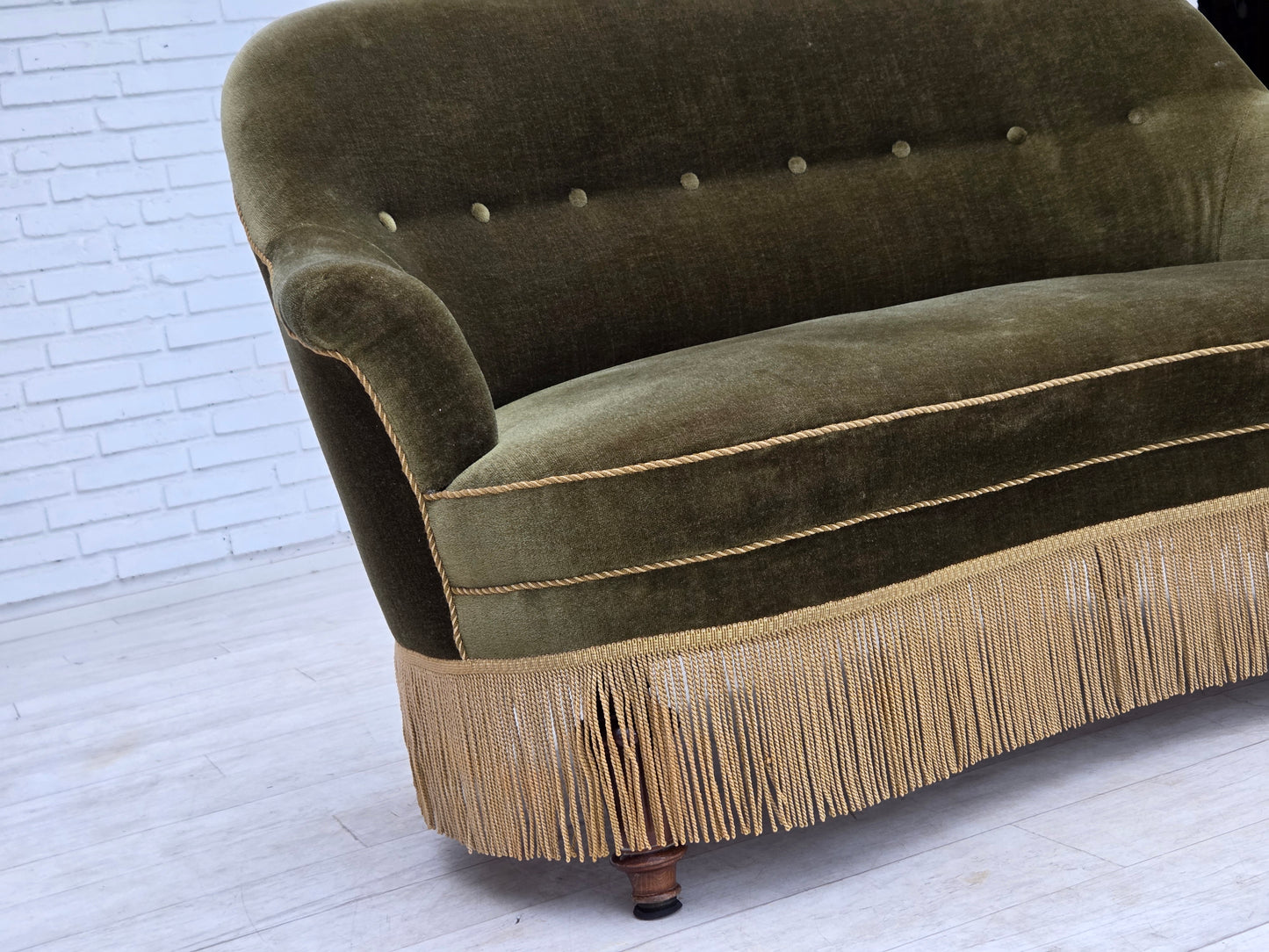 1960s, Danish 2-seater sofa, green furniture velour.