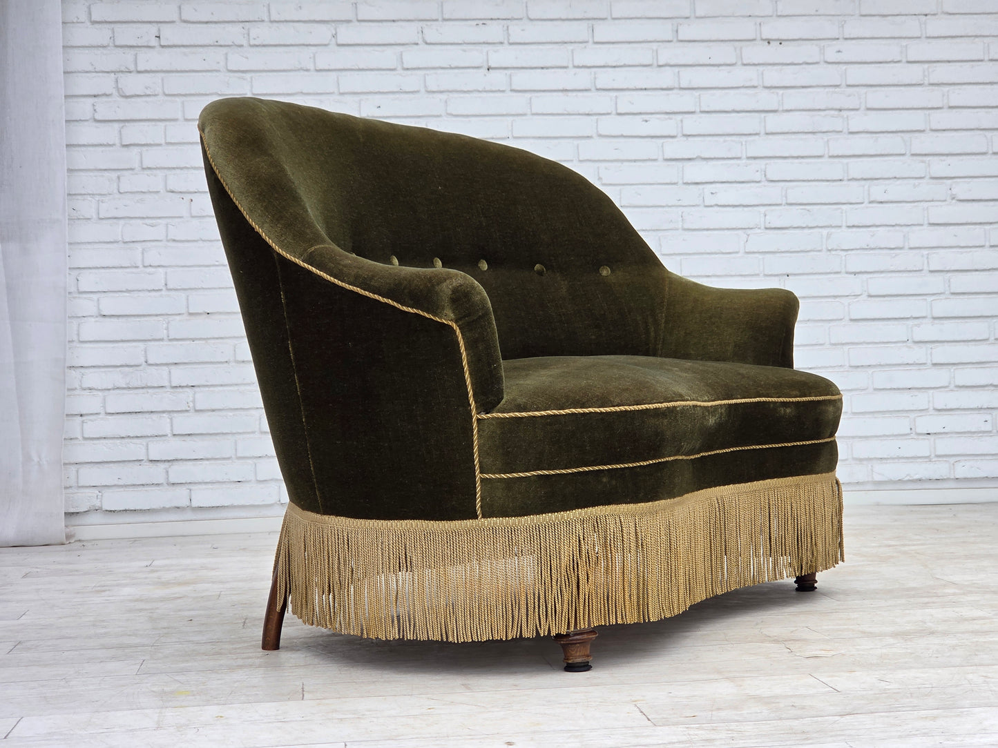1960s, Danish 2-seater sofa, green furniture velour.