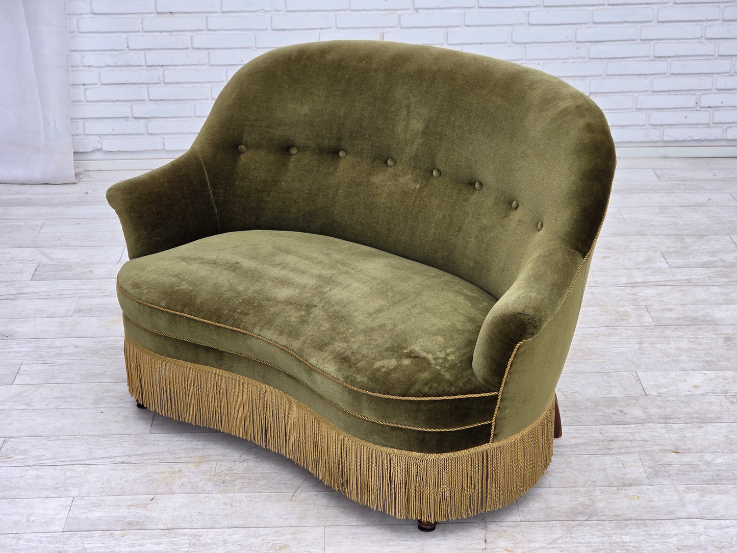 1960s, Danish 2-seater sofa, green furniture velour.