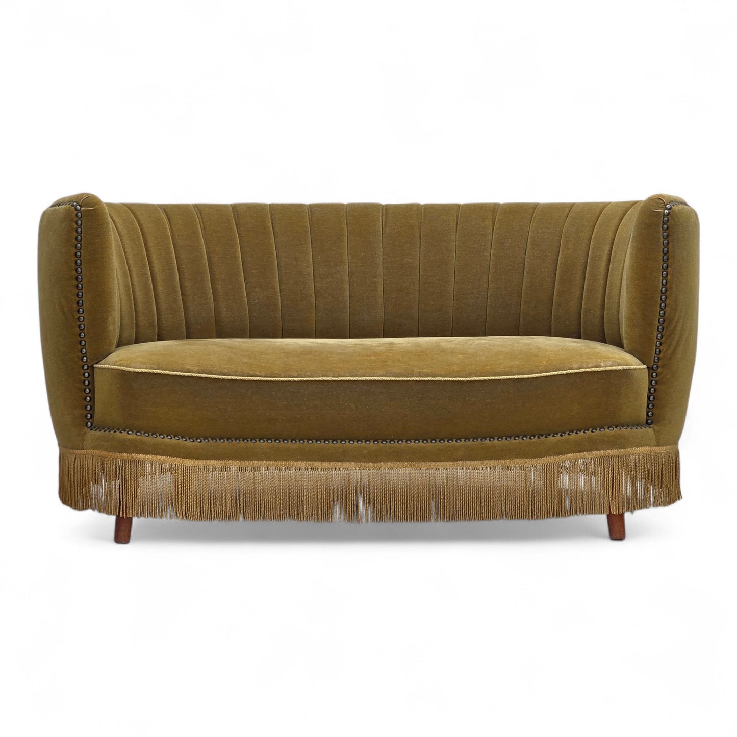 1970s, Danish 2-seater "Banana" sofa, green furniture velour.
