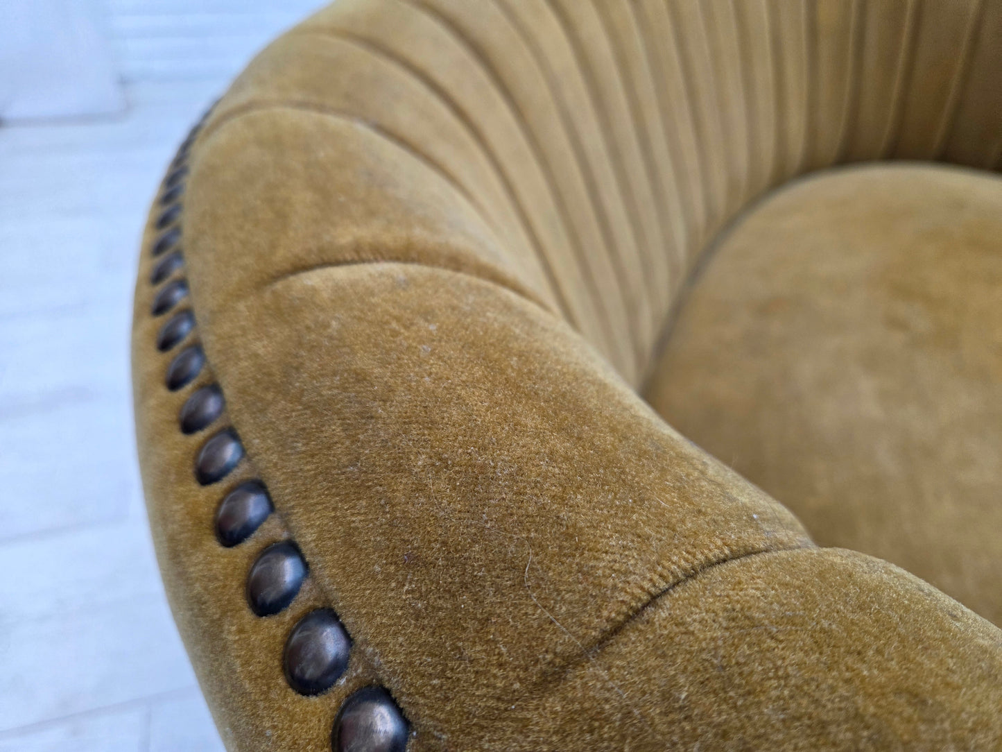 1970s, Danish 2-seater "Banana" sofa, green furniture velour.