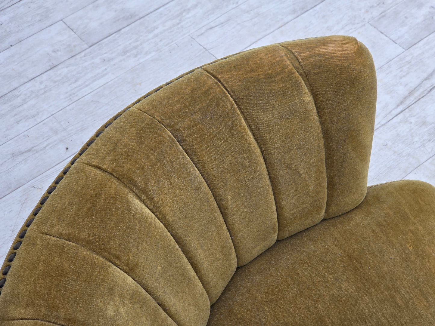 1970s, Danish 2-seater "Banana" sofa, green furniture velour.