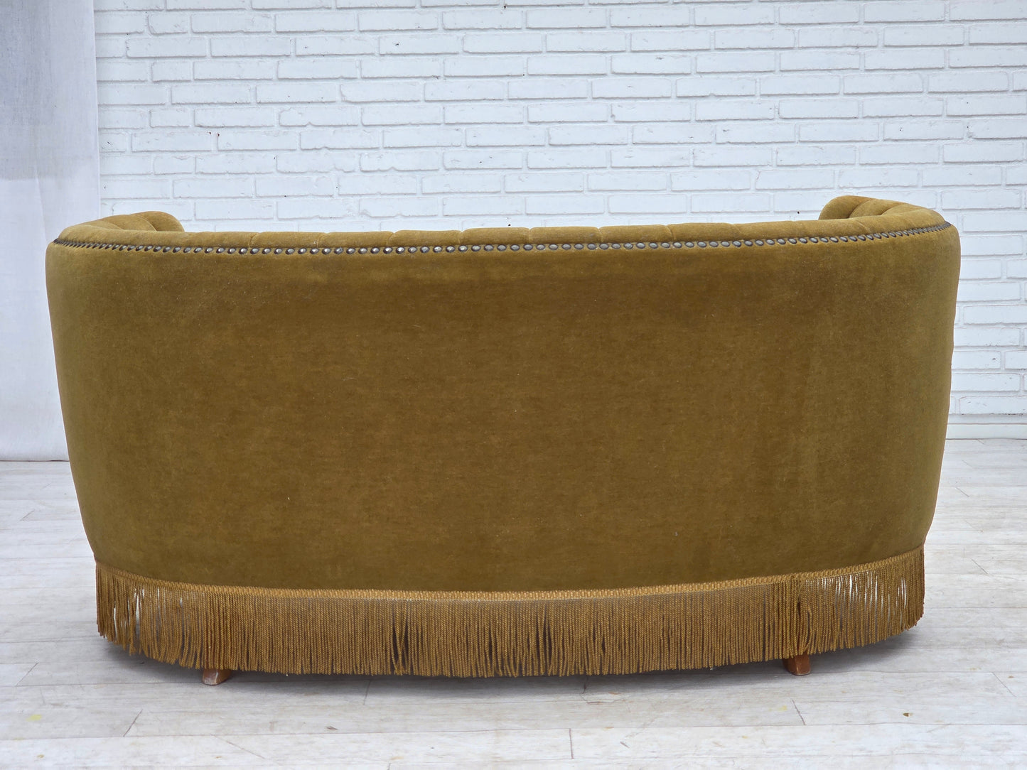 1970s, Danish 2-seater "Banana" sofa, green furniture velour.