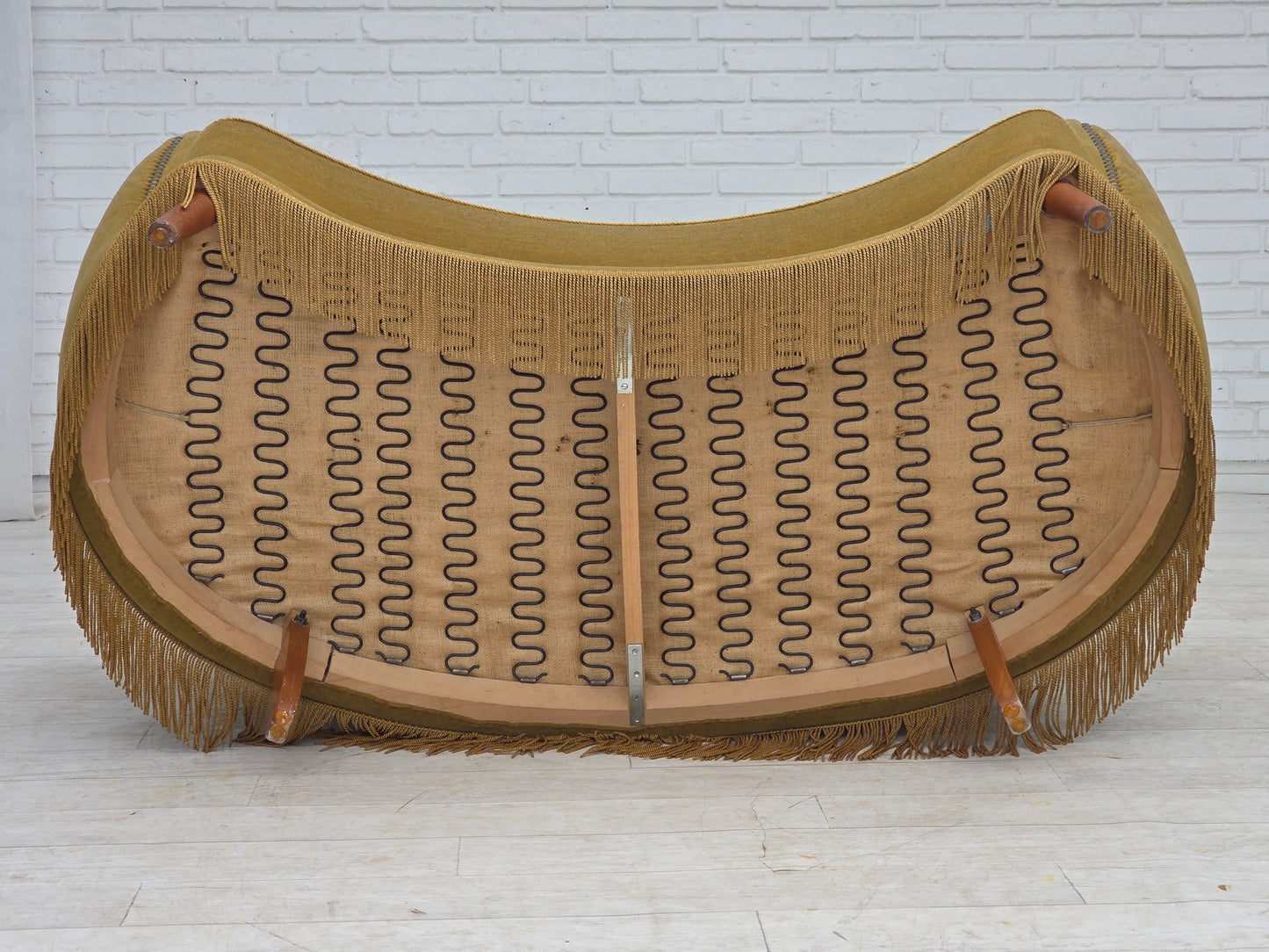 1970s, Danish 2-seater "Banana" sofa, green furniture velour.