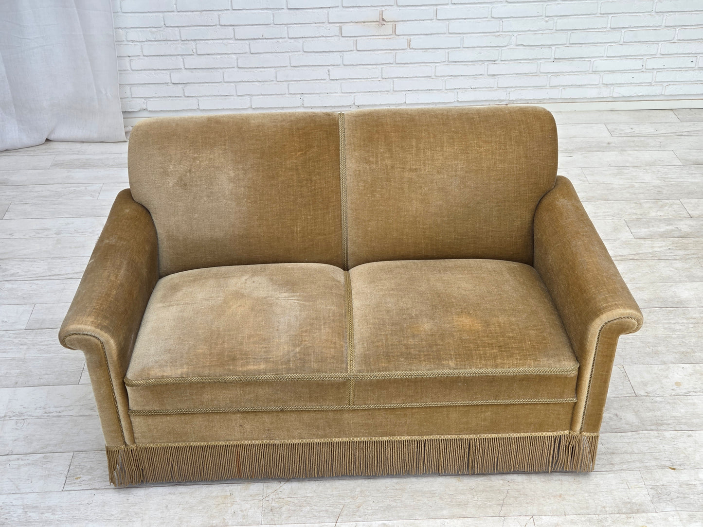 1970s, Danish 2-seater sofa, green furniture velour.
