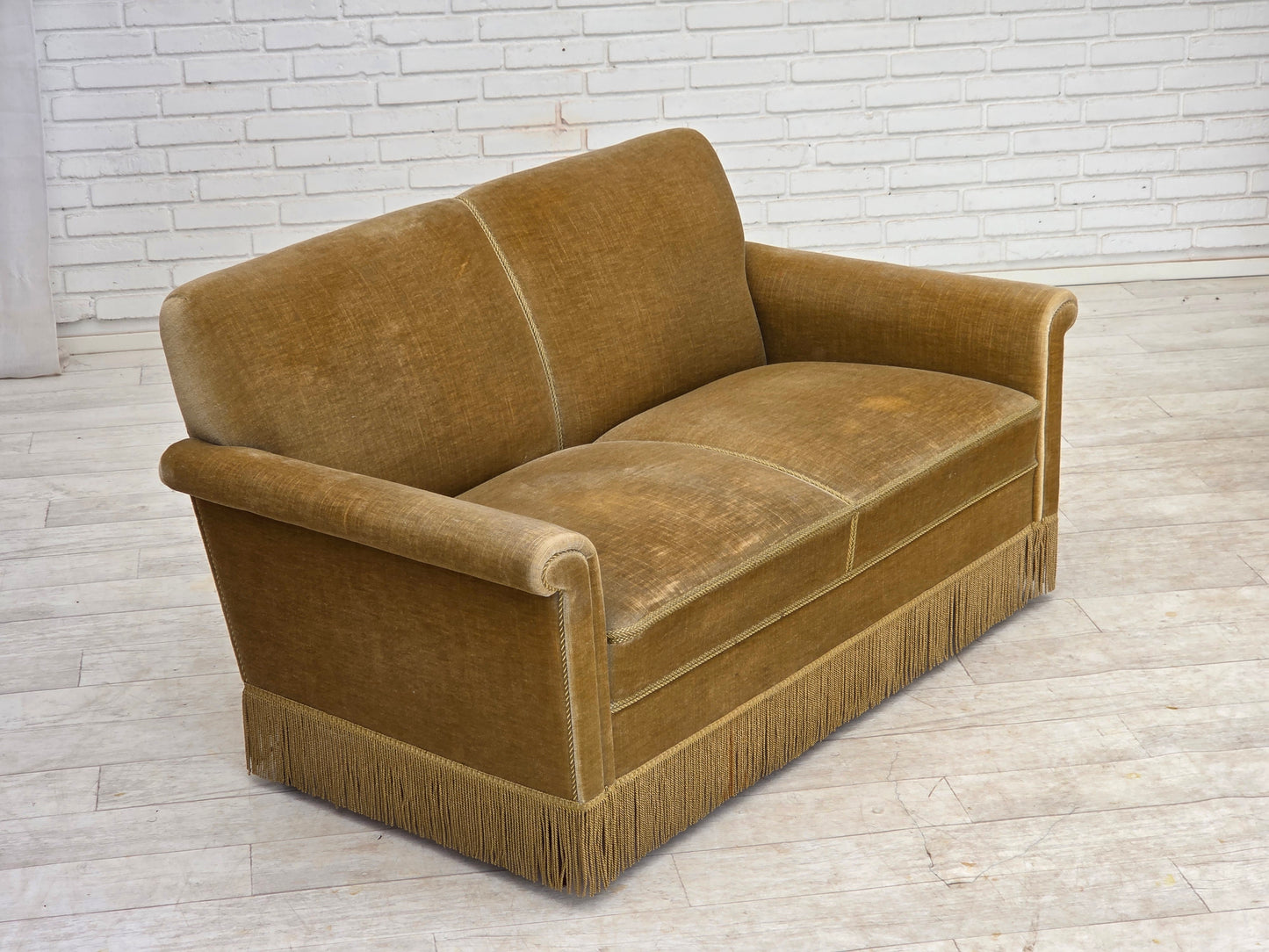 1970s, Danish 2-seater sofa, green furniture velour.