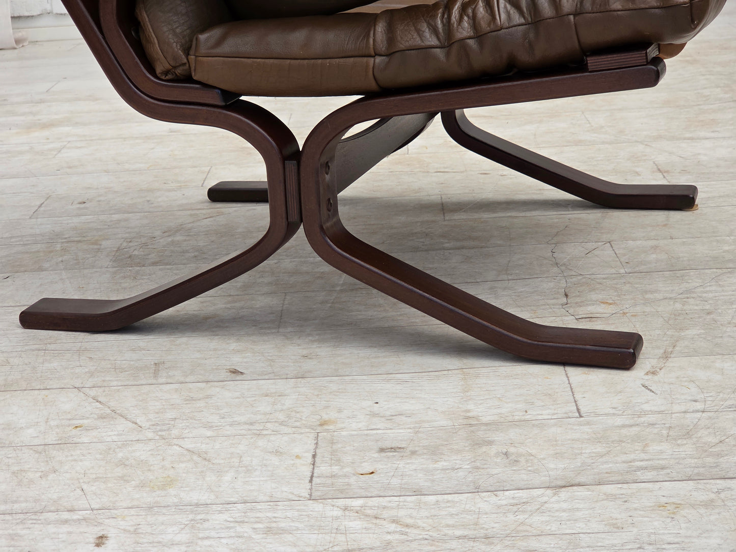 1970s, Scandinavian design, armchair in brown furniture leather.
