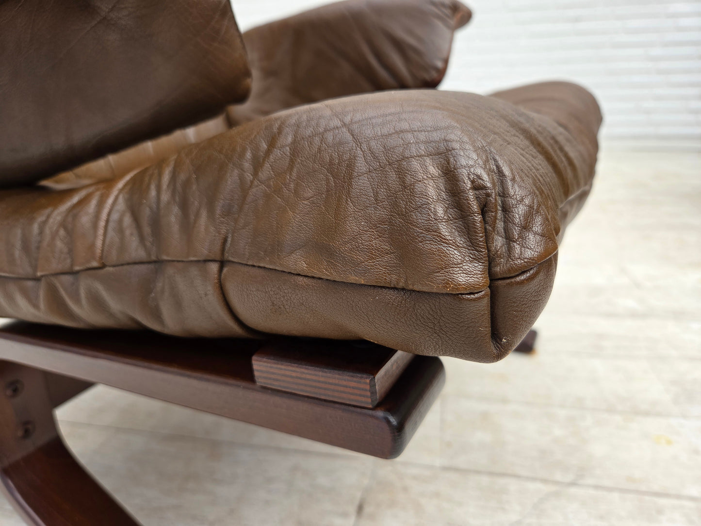1970s, Scandinavian design, armchair in brown furniture leather.
