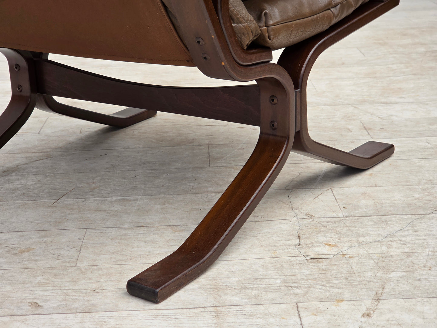 1970s, Scandinavian design, armchair in brown furniture leather.