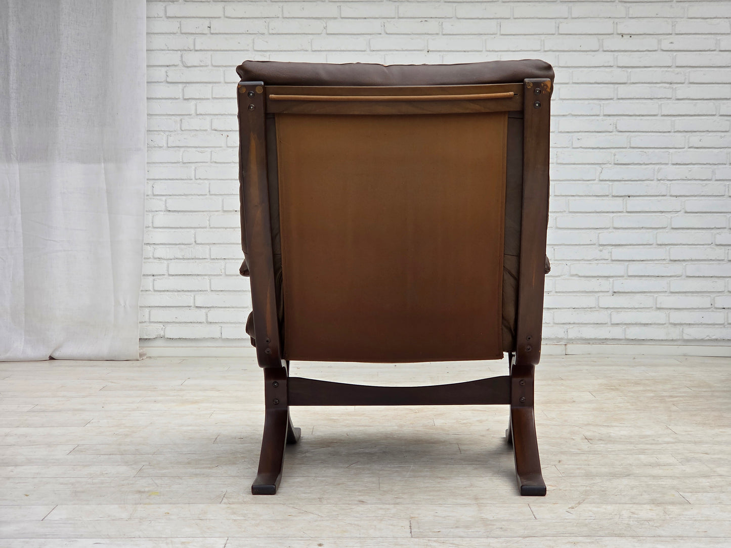 1970s, Scandinavian design, armchair in brown furniture leather.