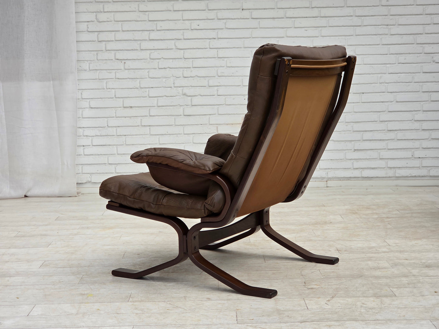 1970s, Scandinavian design, armchair in brown furniture leather.