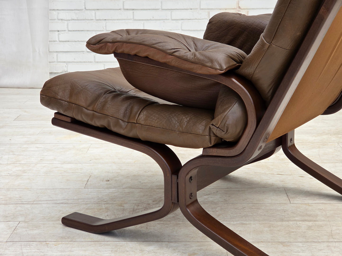 1970s, Scandinavian design, armchair in brown furniture leather.