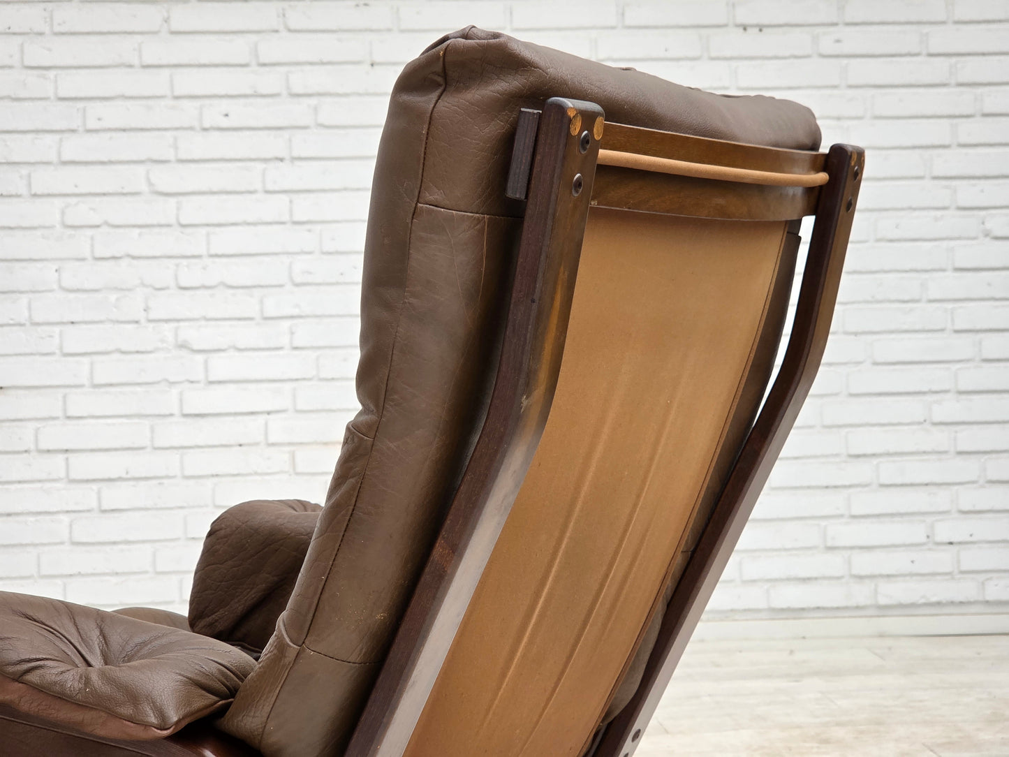 1970s, Scandinavian design, armchair in brown furniture leather.