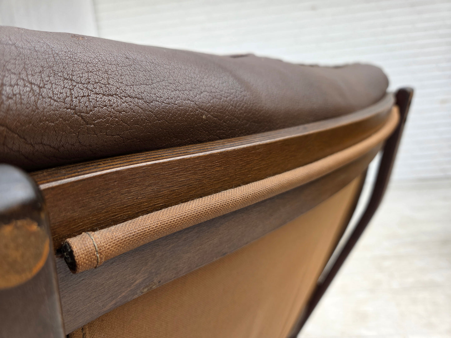 1970s, Scandinavian design, armchair in brown furniture leather.