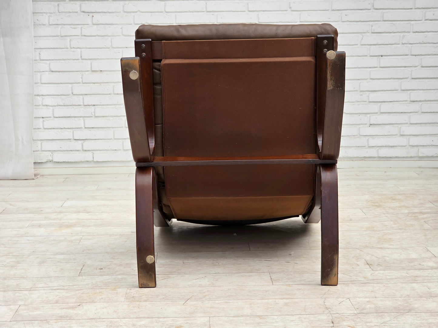 1970s, Scandinavian design, armchair in brown furniture leather.
