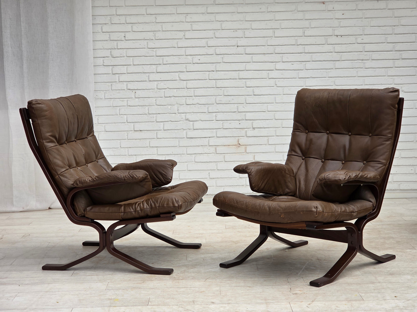 1970s, Scandinavian design, armchair in brown furniture leather.