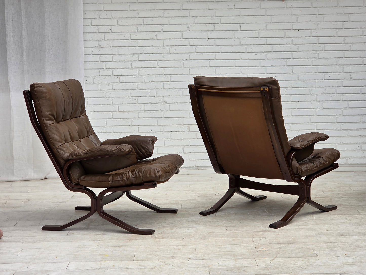 1970s, Scandinavian design, armchair in brown furniture leather.