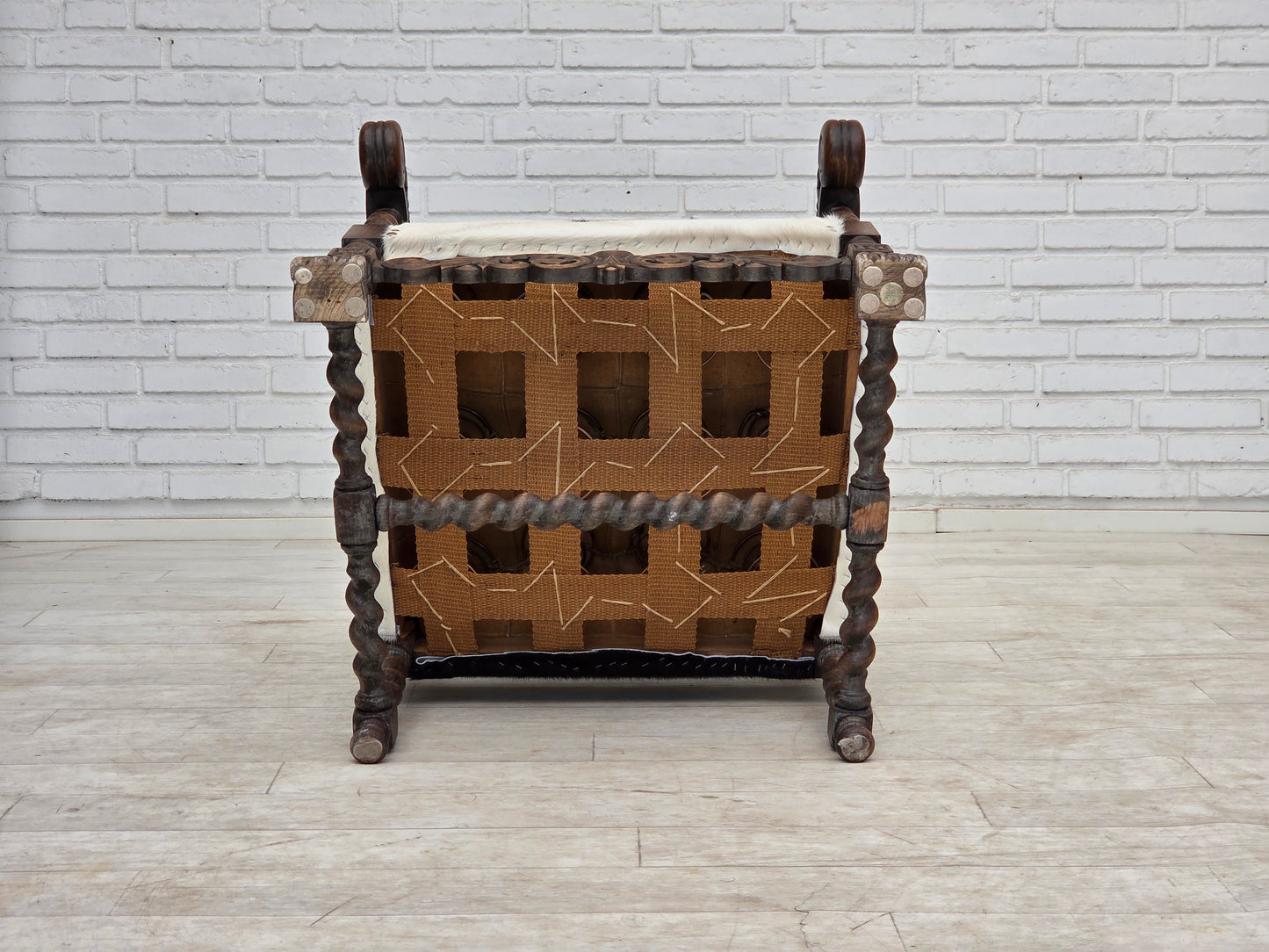 1950s, Danish highback armchair, genuine cowhide, oak wood.