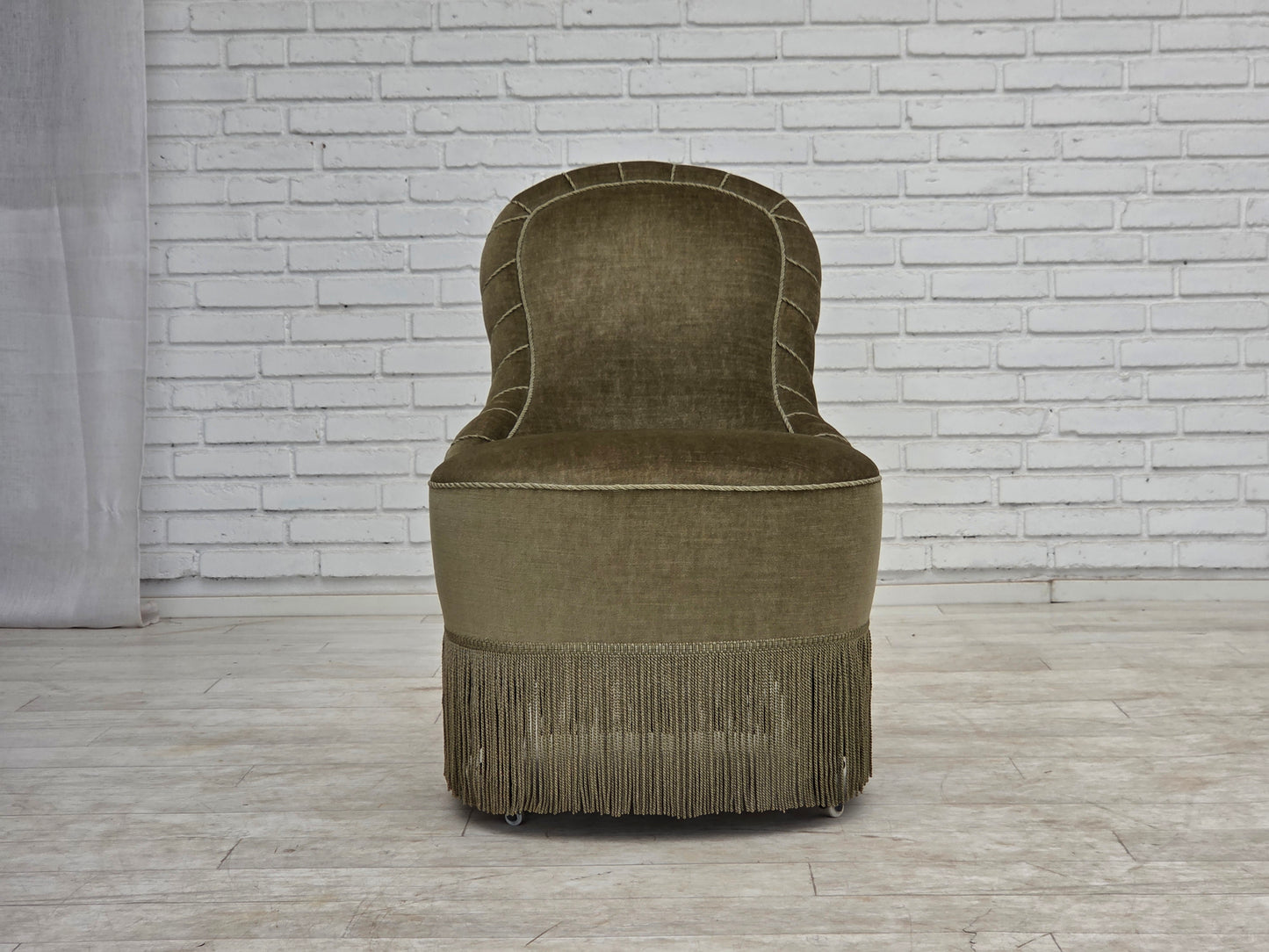 1960s, Danish easy chair, original green furniture velour.