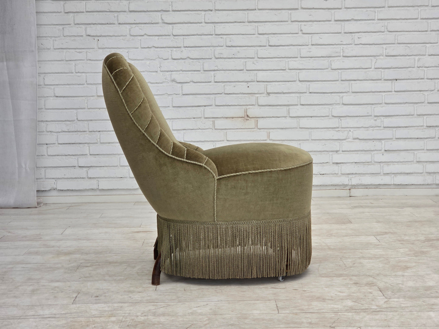 1960s, Danish easy chair, original green furniture velour.