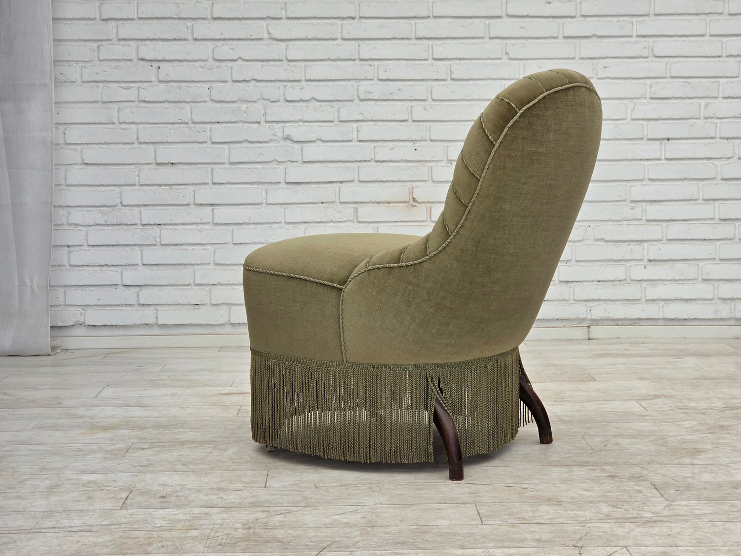 1960s, Danish easy chair, original green furniture velour.