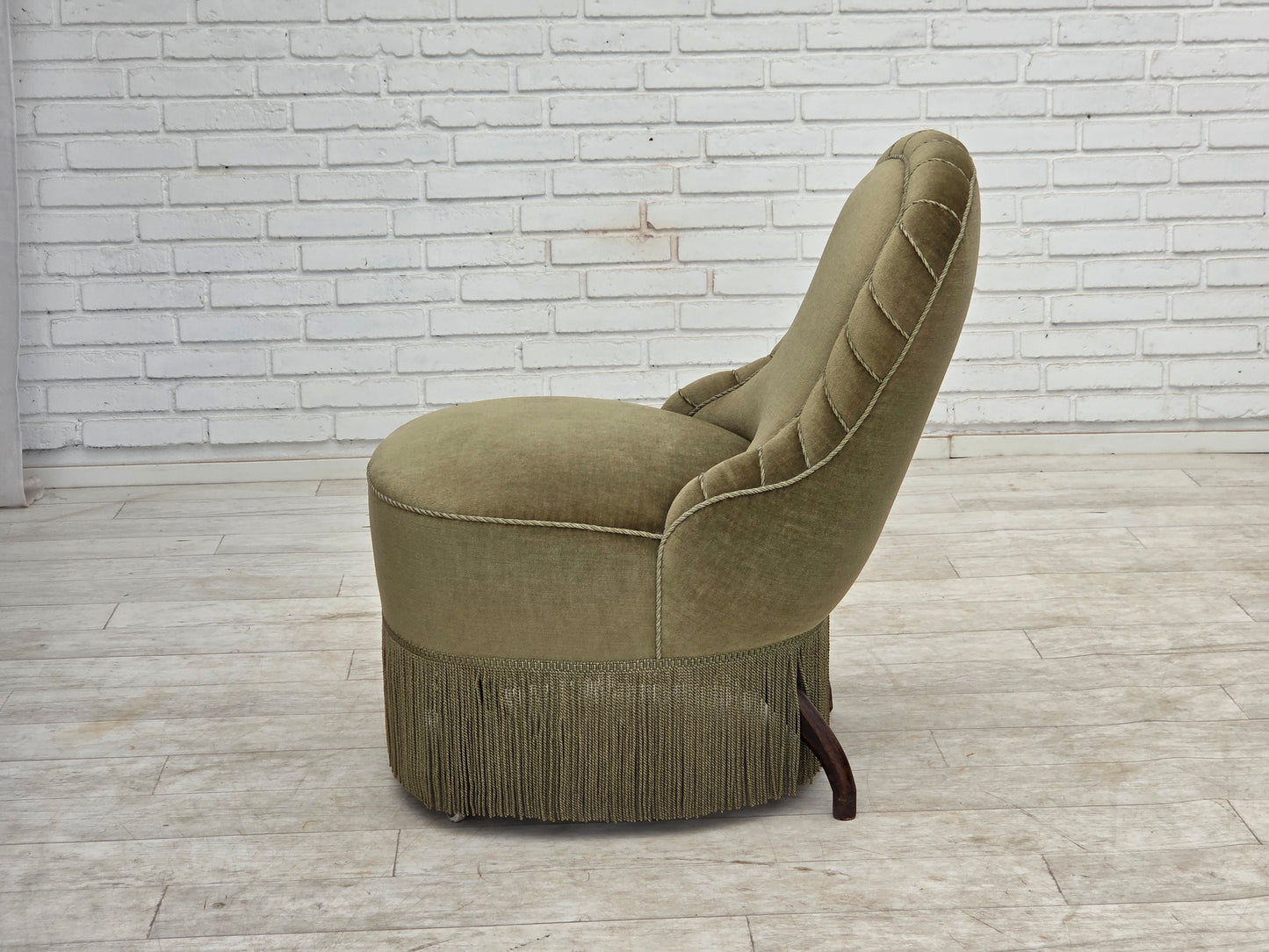 1960s, Danish easy chair, original green furniture velour.