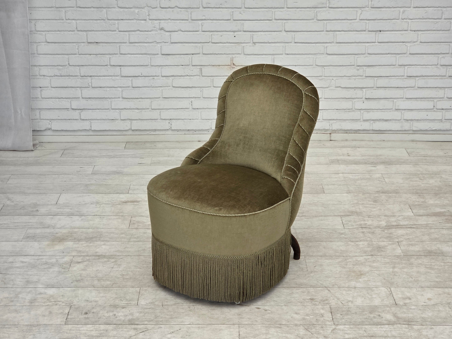 1960s, Danish easy chair, original green furniture velour.