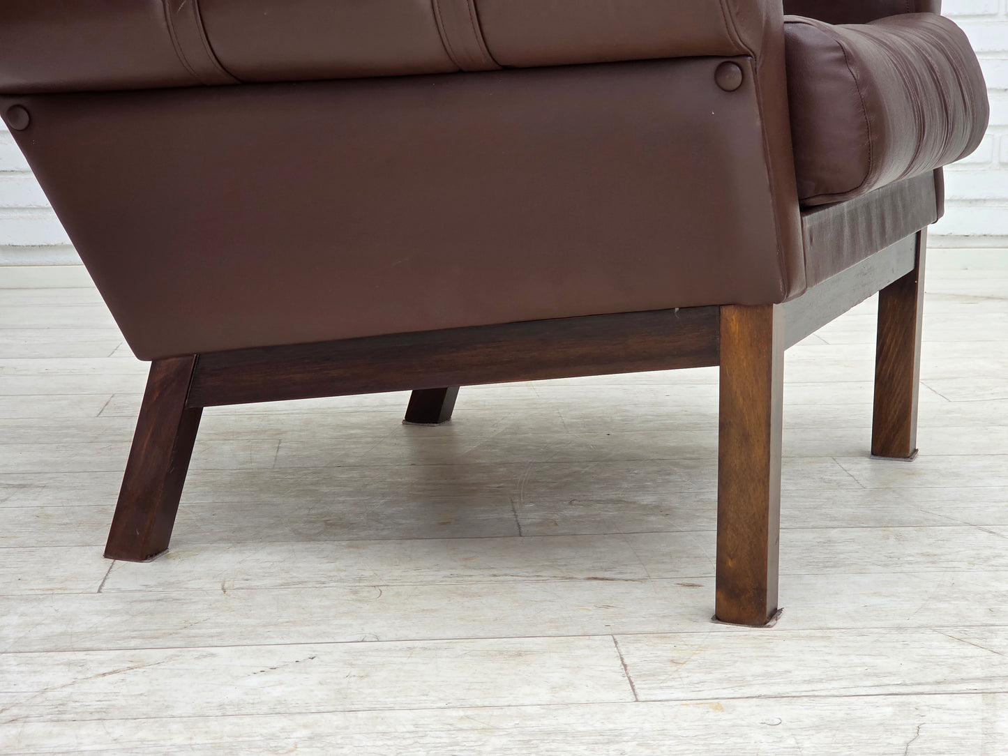 1970s, Danish armchair, original brown furniture leather.
