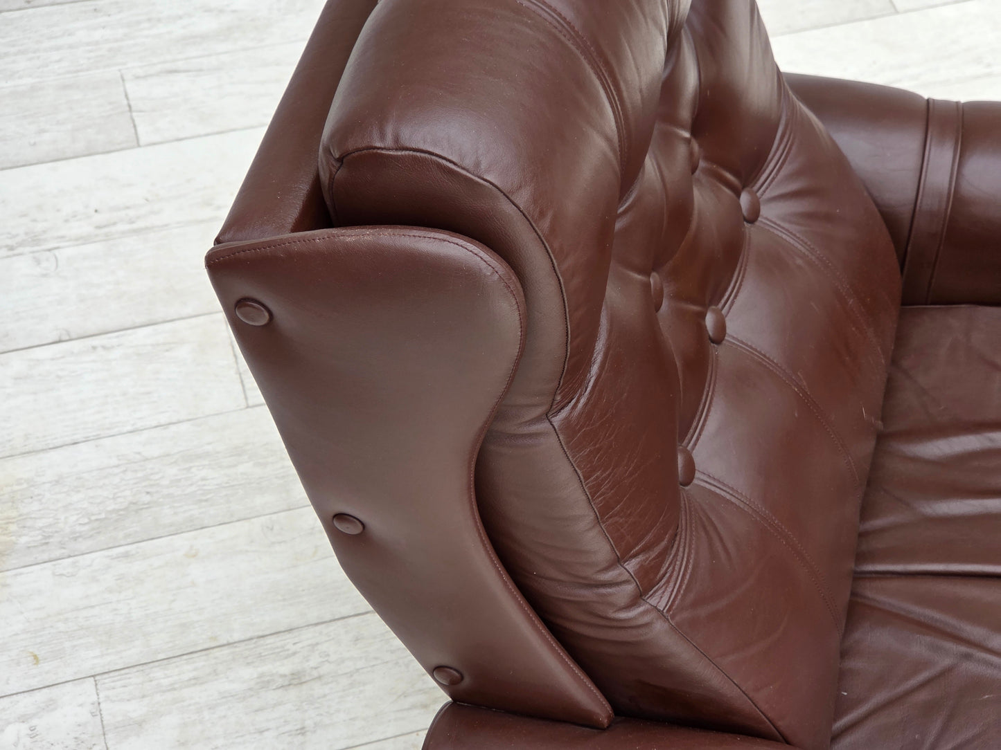 1970s, Danish armchair, original brown furniture leather.