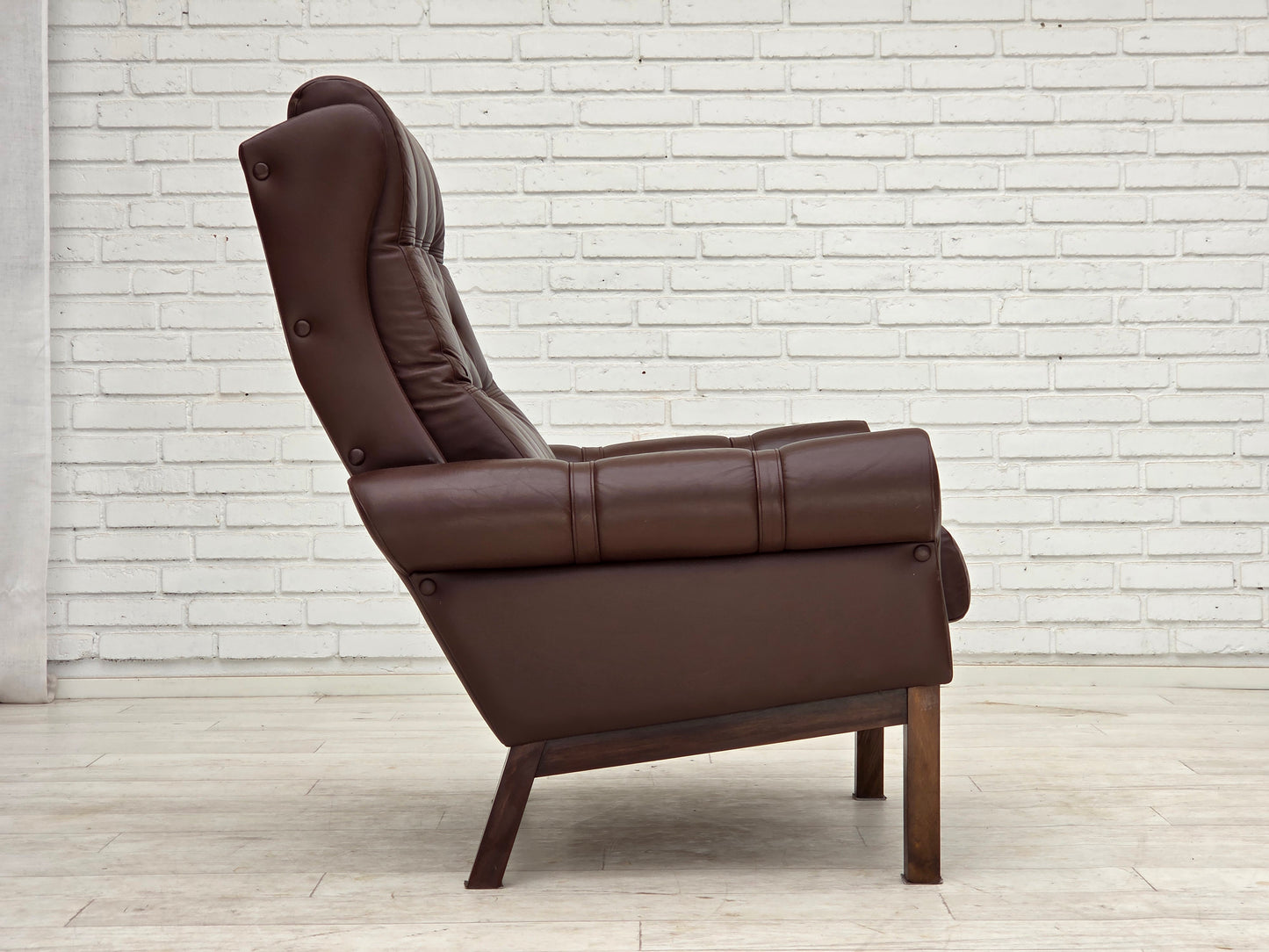 1970s, Danish armchair, original brown furniture leather.