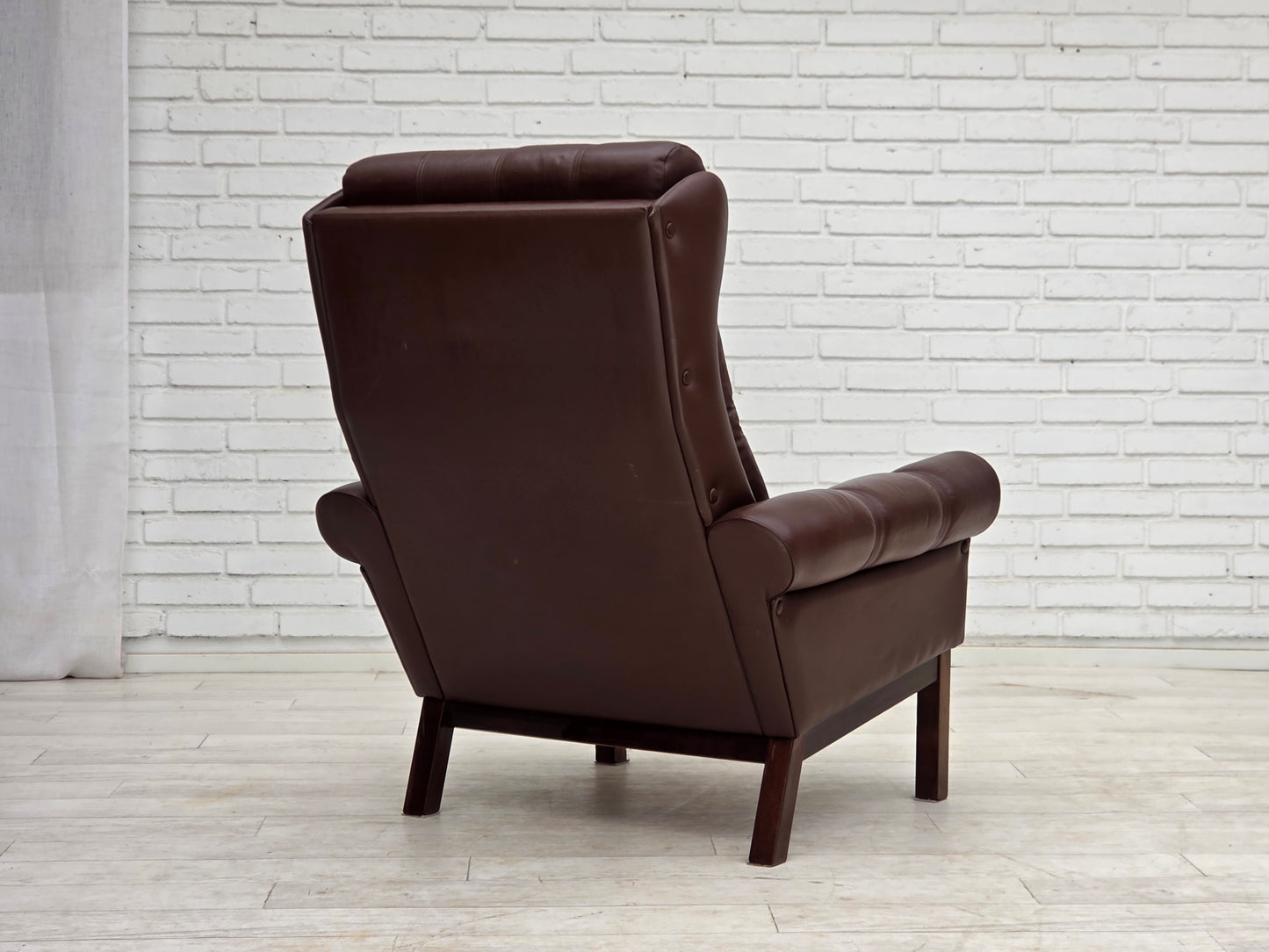1970s, Danish armchair, original brown furniture leather.