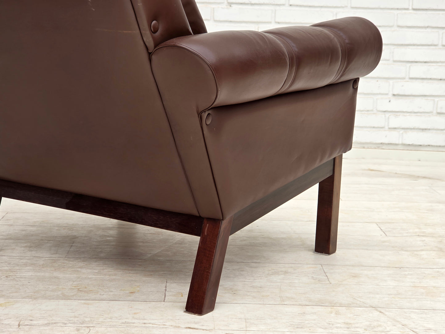1970s, Danish armchair, original brown furniture leather.