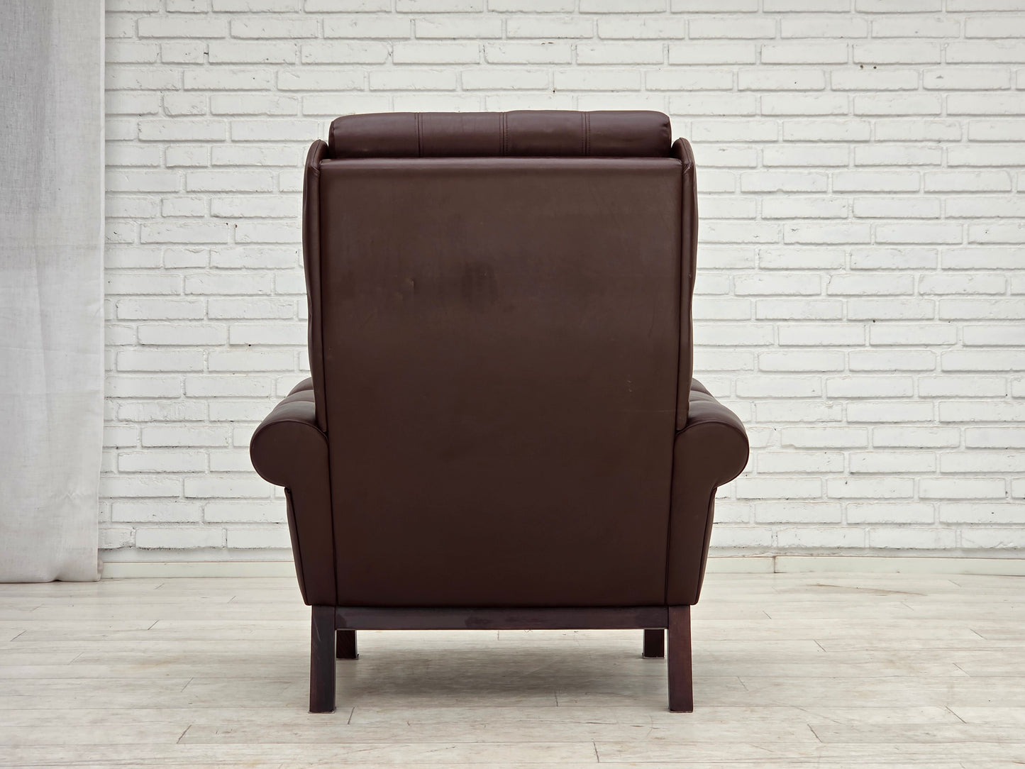 1970s, Danish armchair, original brown furniture leather.