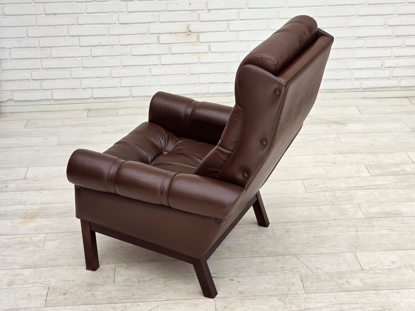 1970s, Danish armchair, original brown furniture leather.
