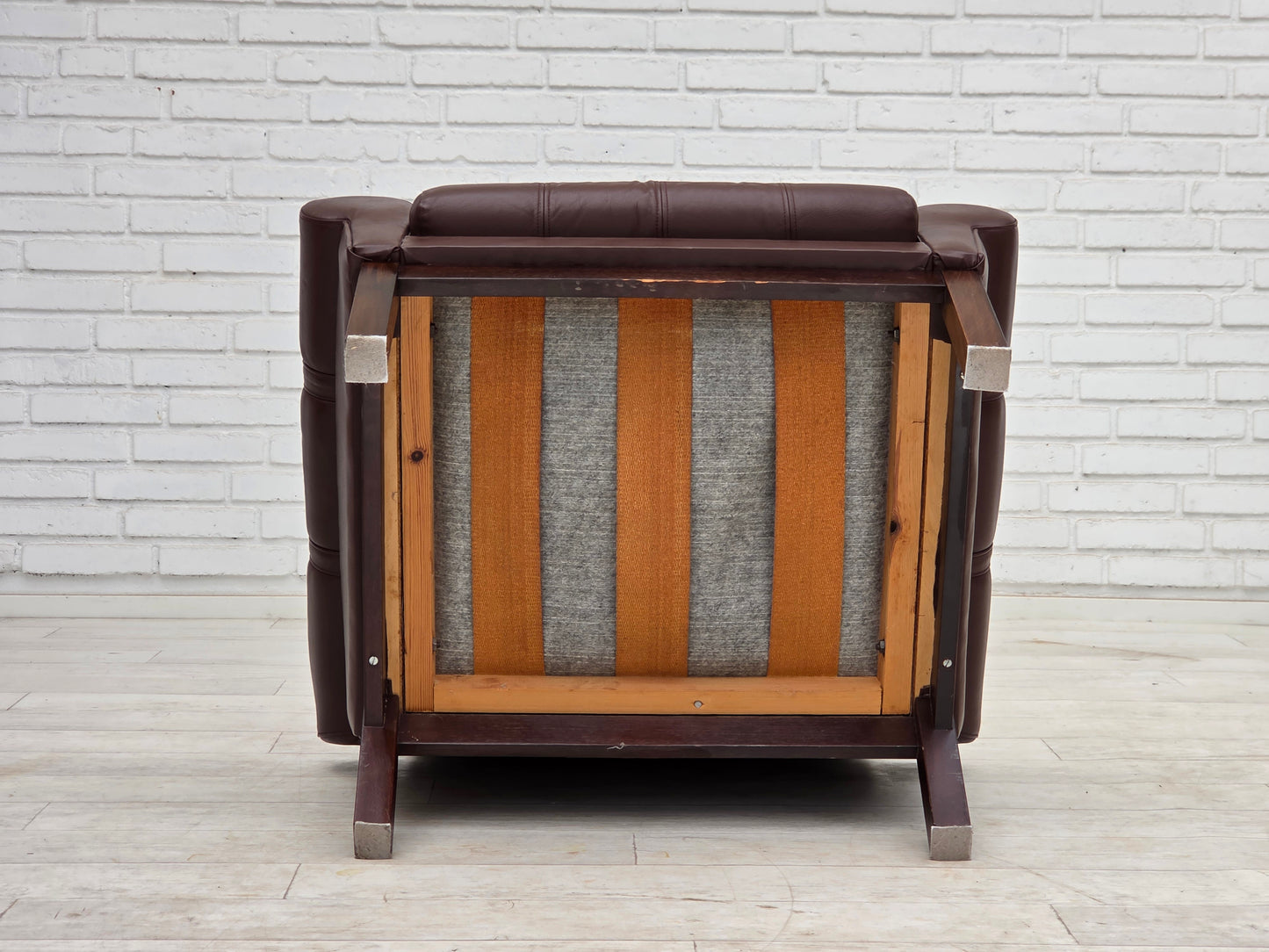 1970s, Danish armchair, original brown furniture leather.