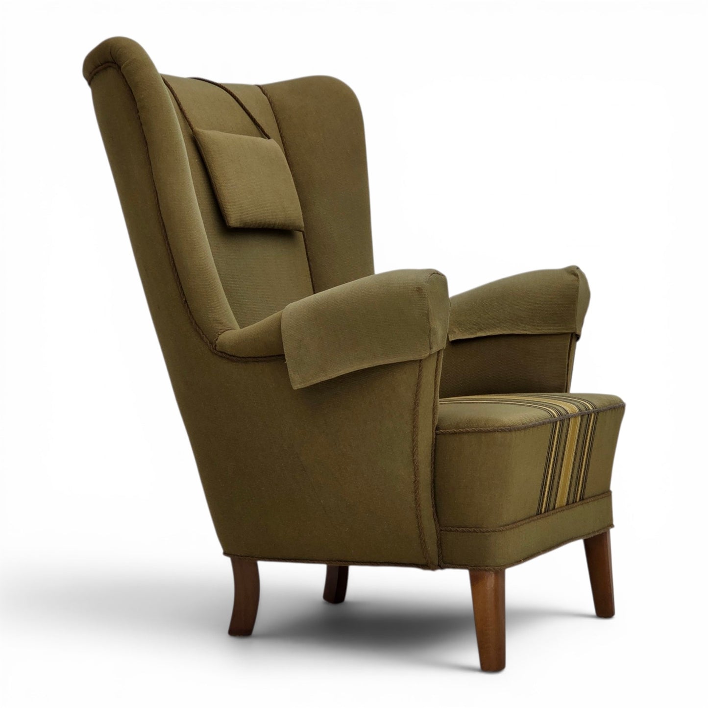 1960s, Danish highback armchair, original green furniture wool.