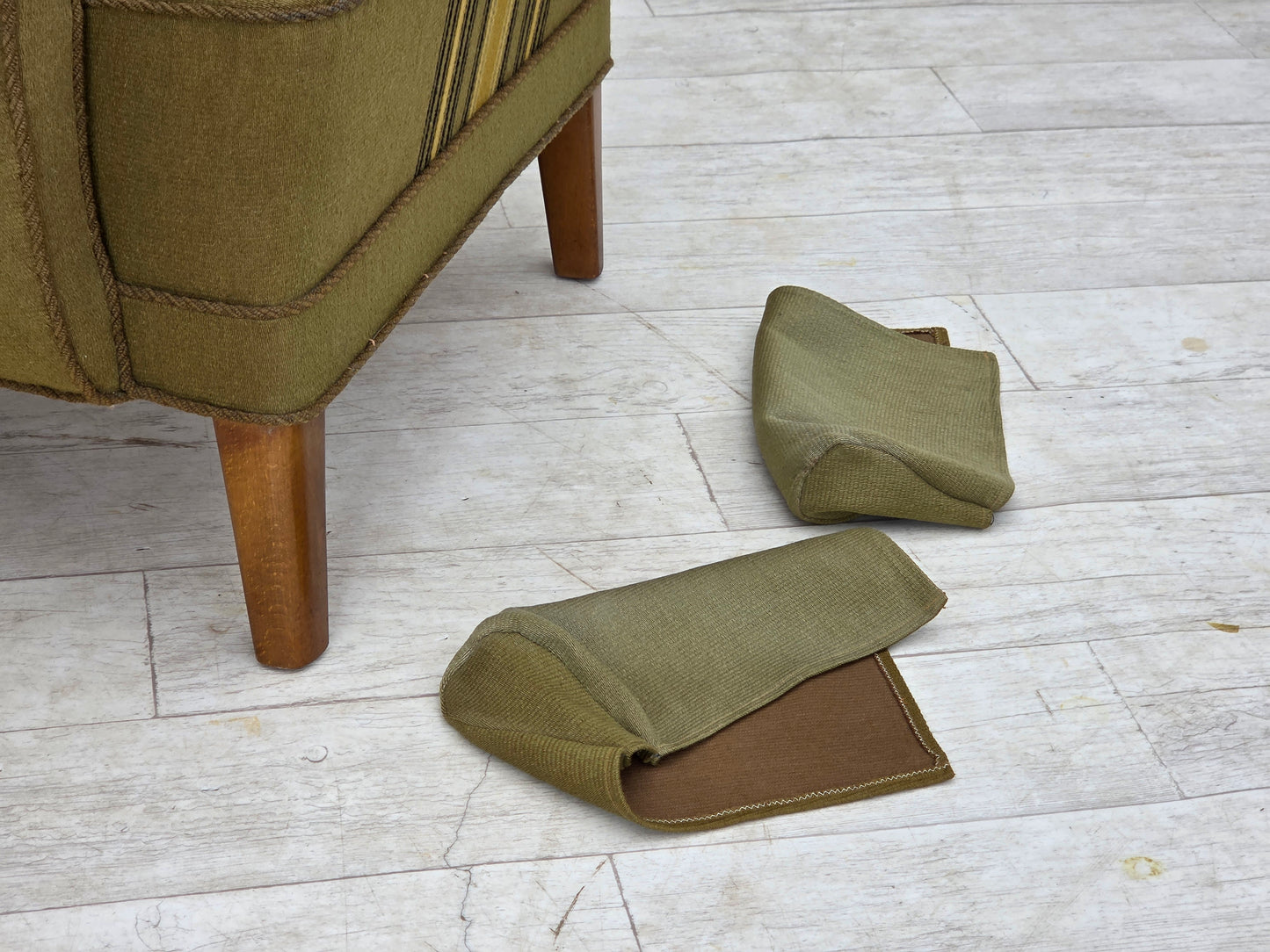 1960s, Danish highback armchair, original green furniture wool.