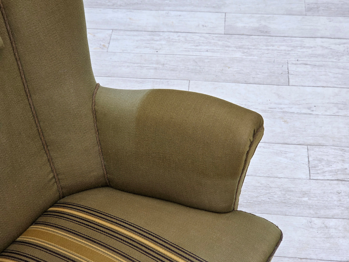 1960s, Danish highback armchair, original green furniture wool.