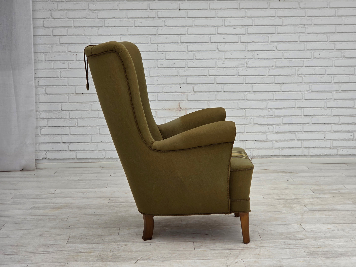 1960s, Danish highback armchair, original green furniture wool.