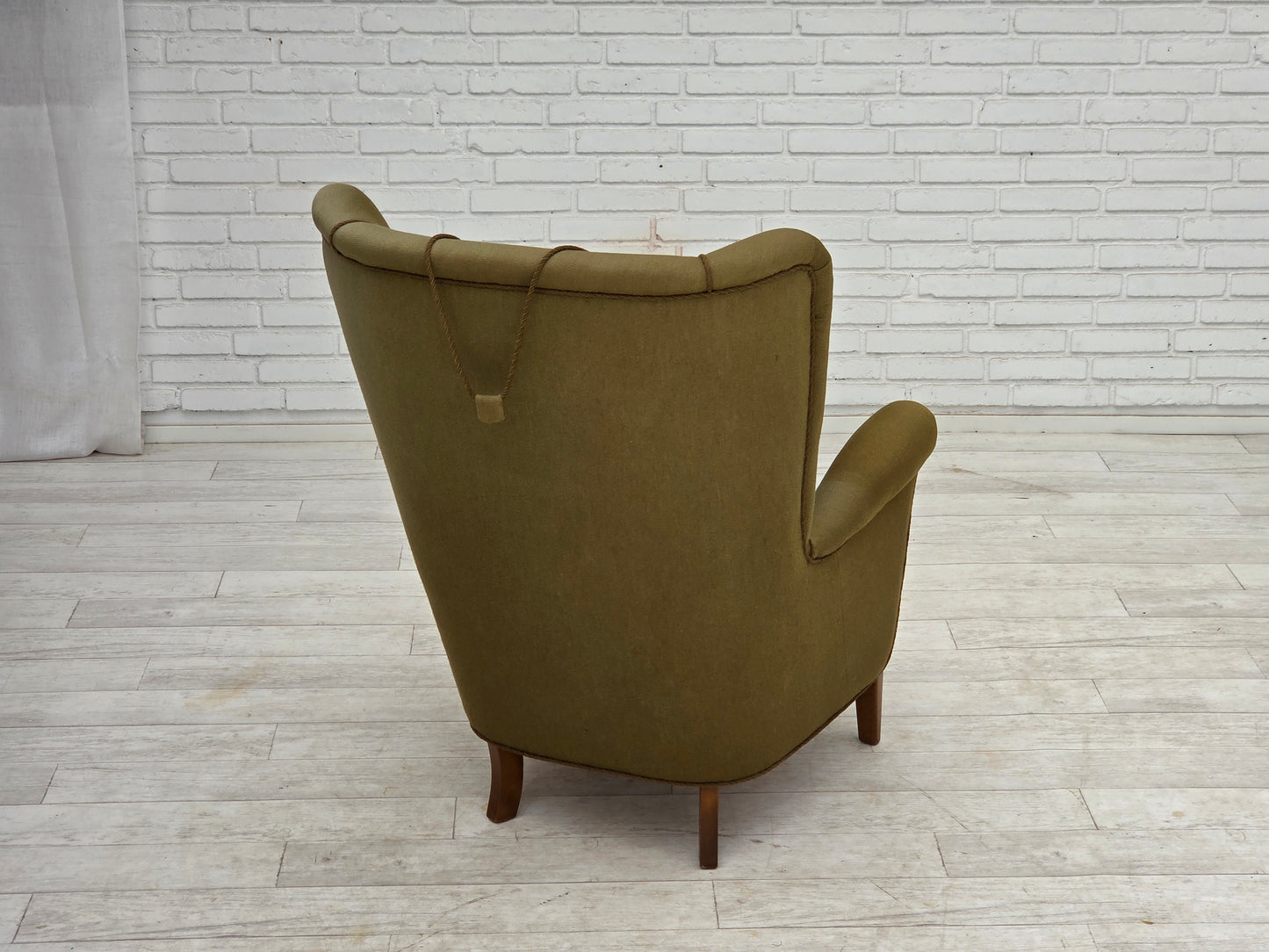 1960s, Danish highback armchair, original green furniture wool.