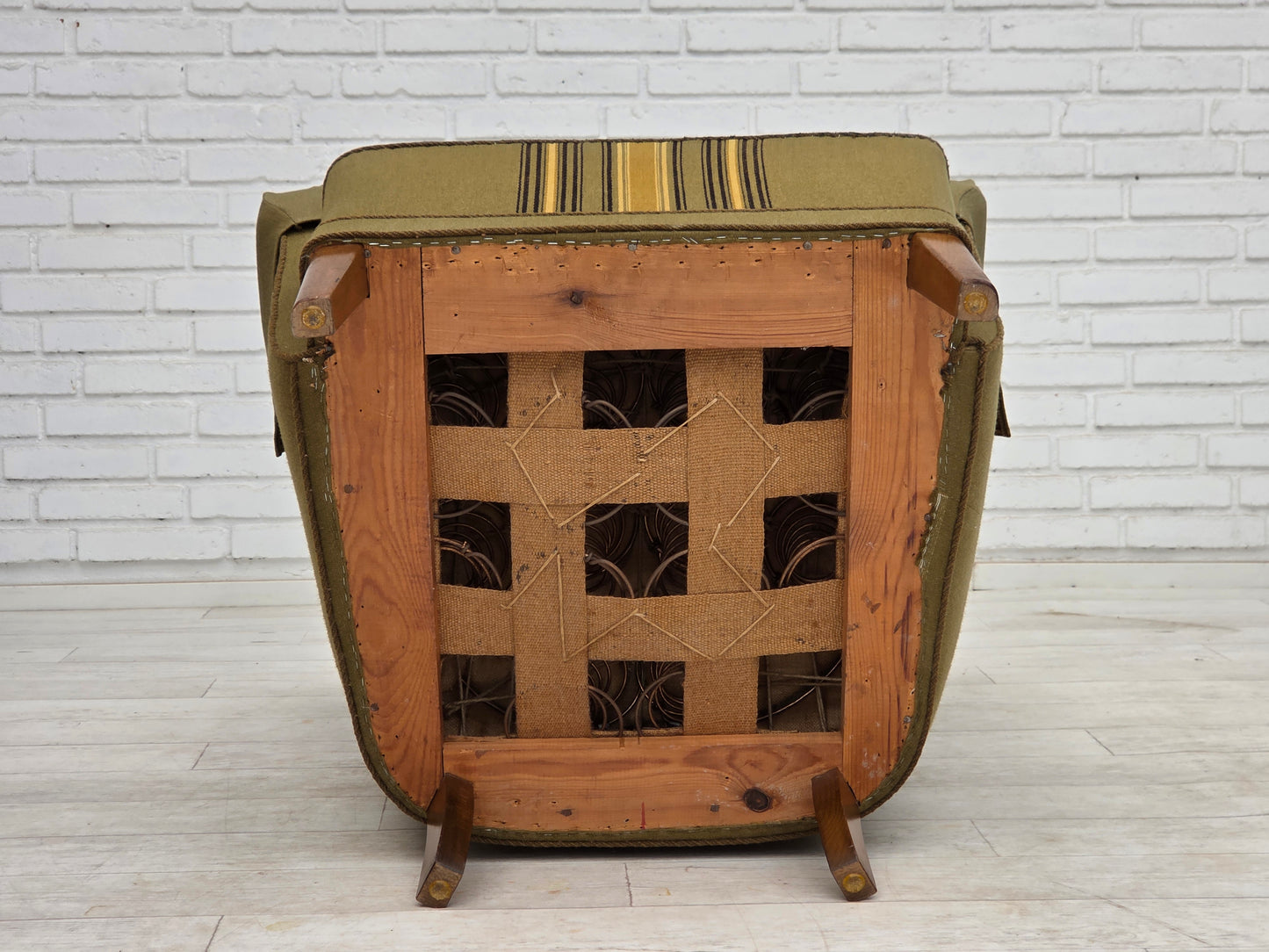 1960s, Danish highback armchair, original green furniture wool.