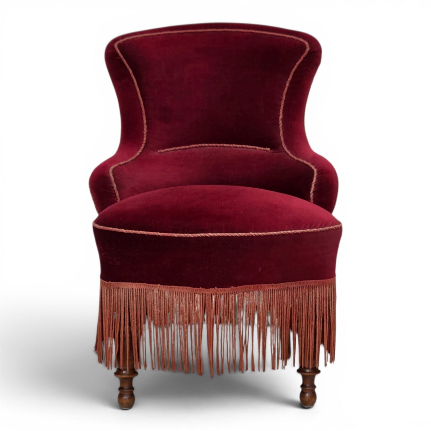 1950s, Danish cocktail lounge chair, cherry-red furniture velour.