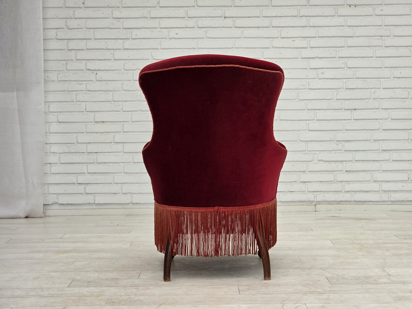 1950s, Danish cocktail lounge chair, cherry-red furniture velour.